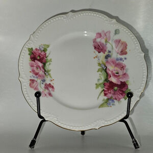 Antique PK Silesia Floral Bread Plates Set of 2 Germany Porcelain Gold Trim